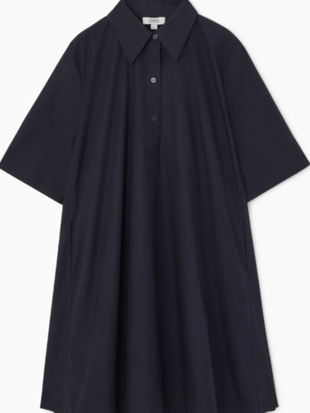 COS Short Sleeve Navy Cotton Poplin Trapeze Swing Shirt Mini Dress